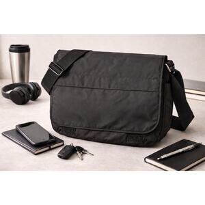 SB Messenger Bag Black Nylon Crossbody Work Laptop Shoulder Bag